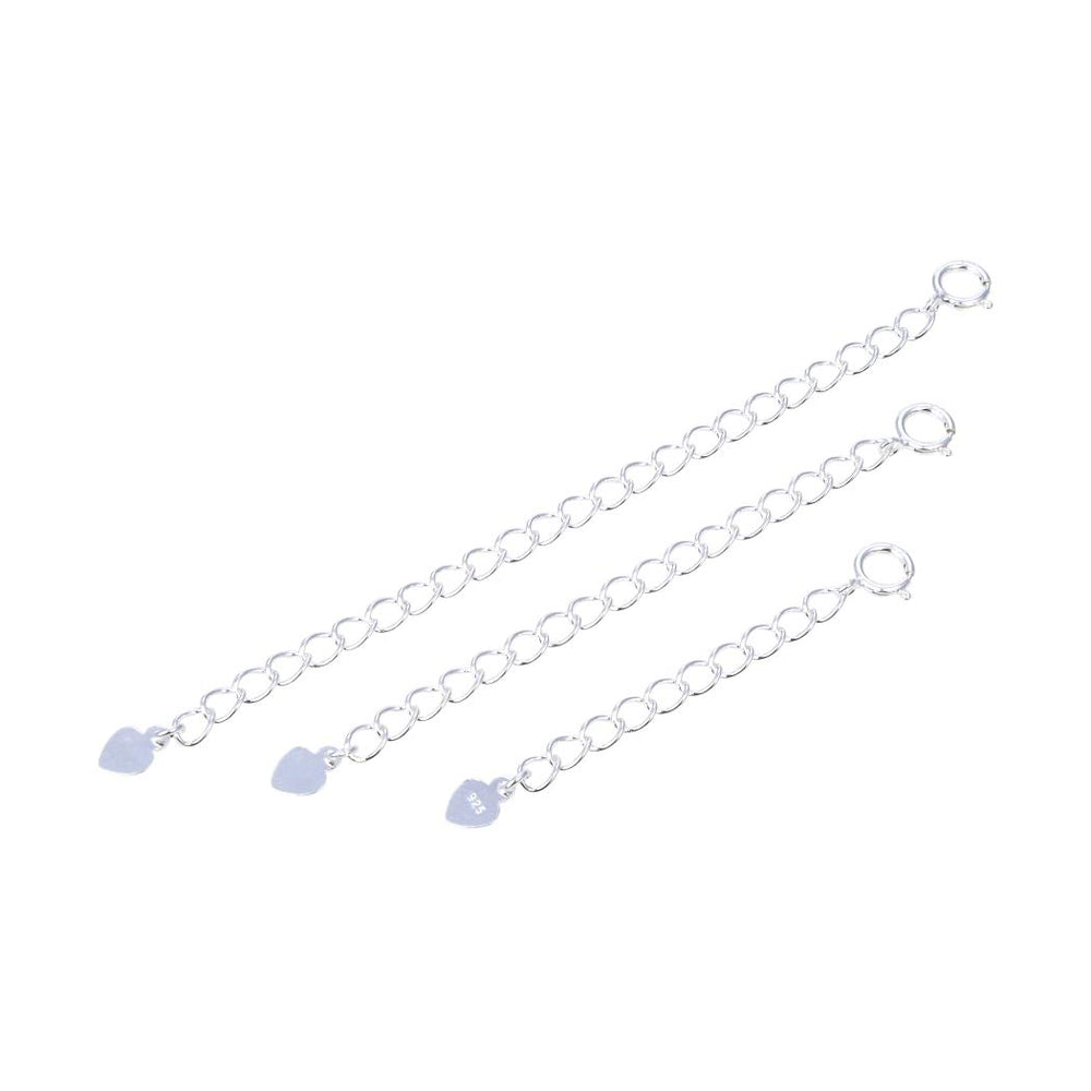 1pc Authentic 925 Sterling Silver Chain Extender with Clasp Cute Heart Drop Removable Adjustable 3 inch Extension for Necklace Bracelet Anklet Jewelry Making SS299-3
