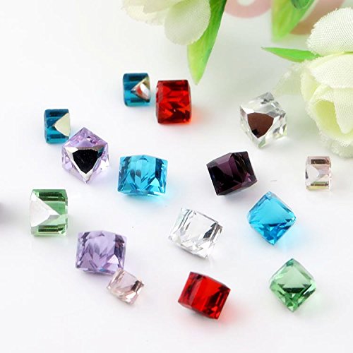 60PCS 3D Cube Square Rhinestone Crystal Glass Nails Beads Decoration Manicure Nail Art 4MM (Colorful)