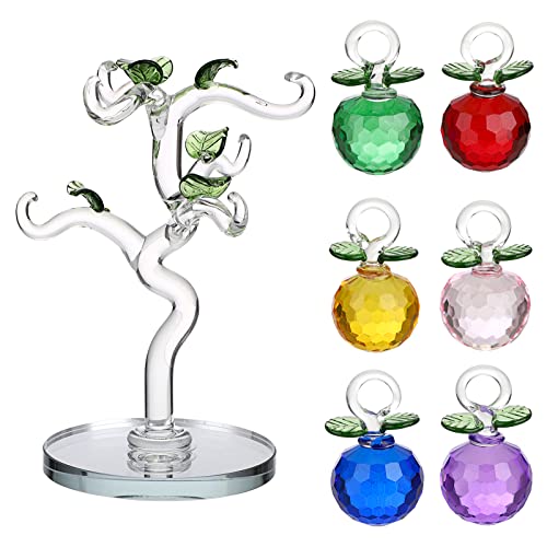 Crystal Apple Tree Ornament Artificial Apple Tree Figurine Decorative Apple Tree Collectible, Glass Apple Tree Paperweight Table Decoration Centerpiece for Living Room Home Office Birthday Gift