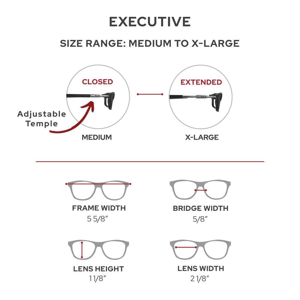 Magnetic Reading Glasses, Computer Readers, Replaceable Lens, Adjustable Temples, Executive, (M-XL, Black, 2.00 Magnification)