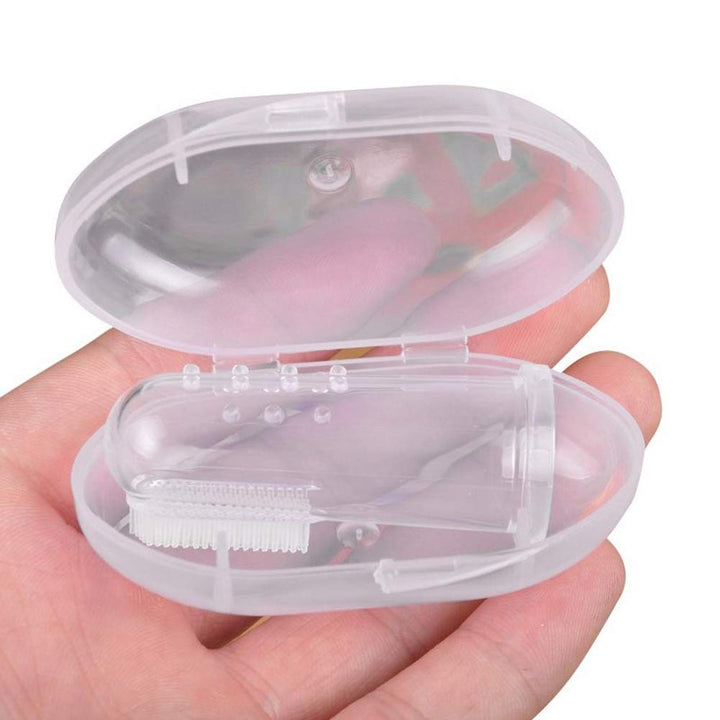 1 Pack Useful Baby Finger Toothbrush Soft Silicone Baby Training Toothbrush with Storage Box, Baby Teeth Cleaning Massage Oral Care (White)