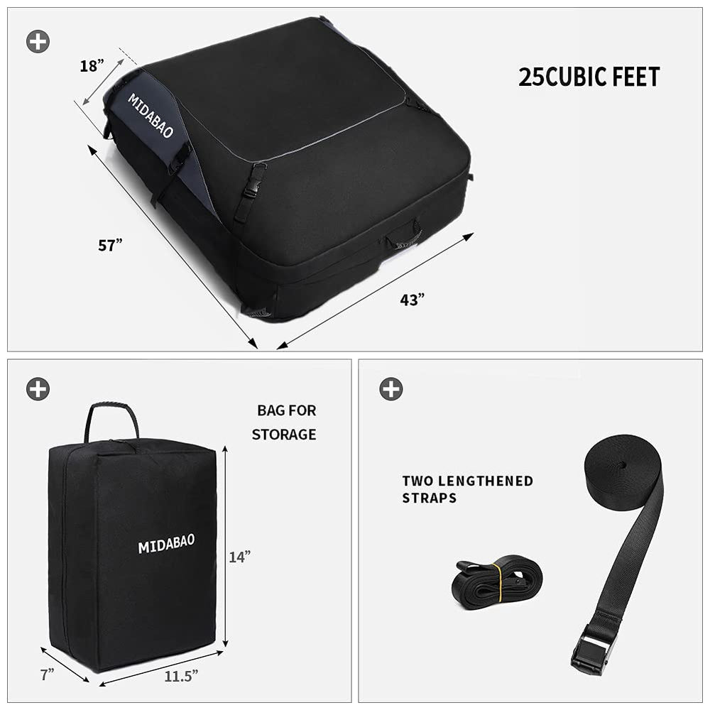 Roof Top Carrying Bags, 25 Cubic Feet Waterproof Rooftop Cargo Carrier + 6 Door Hooks Suitable for All Vehicle with/Without Rack