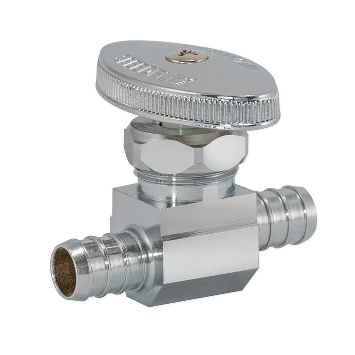 Multi-Turn Straight Stop Valve, 1/2 Inch PEX Outlet x 1/2 Inch PEX Inlet, Chrome Plated, 04492LF