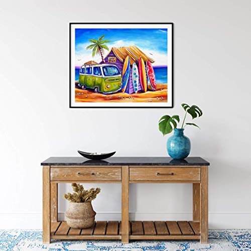 Paint by Numbers for Adults – Beautiful Special Edition Box Set, Artist Endorsed, Rolled Wrinkle-Free Canvas, 16x20 inch – Greenie (Surf Shack on Beach)