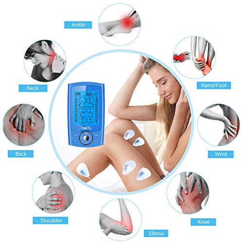 Dual Channel TENS EMS Unit 24 Modes Muscle Stimulator for Pain Relief Therapy, Electronic Pulse Massager Muscle Massager with 10 Pads, Dust-Proof Drawstring Storage Bag, Fastening Cable Ties