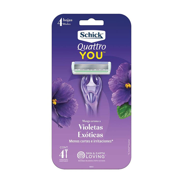 Schick Quattro YOU Exotic Violet Blooms Disposable Razor for Women, 4 Count