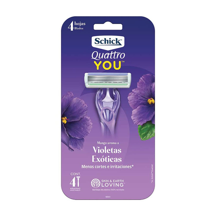 Schick Quattro YOU Exotic Violet Blooms Disposable Razor for Women, 4 Count