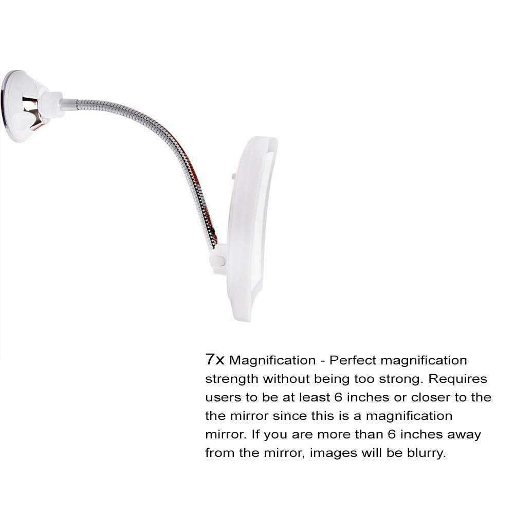 Makeup Mirror with LED Lights and Magnification, Portable Cordless Design Suction Cup Mirror for Home and Travel with Flexible Gooseneck to Adjust to Any Position Easily