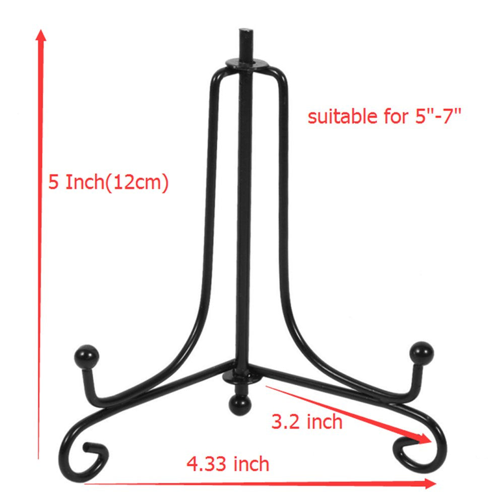 (4 Pack) Iron Display Stand, Black Iron Easel Plate Display Photo Holder Stand, Displays Picture Frames, Cookbooks, Decorative Plates, Tablets and Art 5 Inch