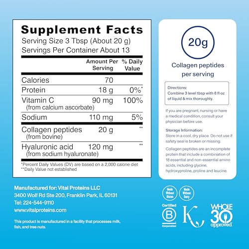 Collagen Peptides Powder Advanced with Hyaluronic Acid & Vitamin C, Collagen Supplements, Unflavored, 13 Servings