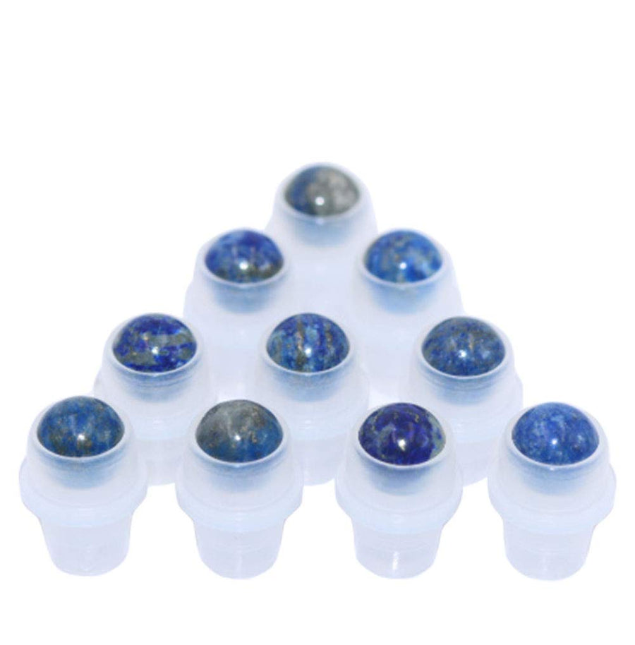 10 Pack Natural Crystal Stones Roller Balls For Essential Oils,Use of Standard 5ml 10ml Replacement Roller Balls,Essential Oil Roller Bottles Polished Gemstone With Plastic Insert,Lapis Lazuli