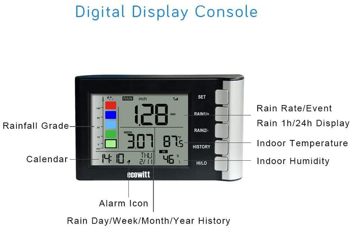 WH5360B Wireless Rain Gauge High Precision Digital 3-in-1 Weather Station with Indoor Thermometer and Hygrometer