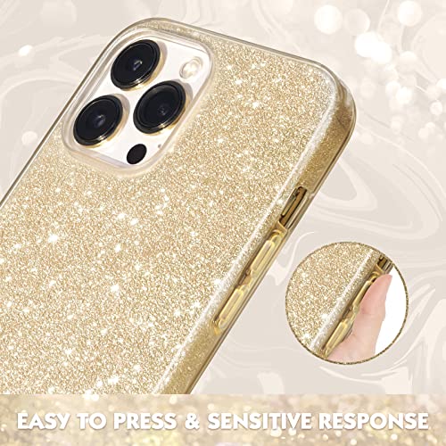 Compatible with iPhone 13 Pro Max Case (2021), Glitter Sparkly Shiny Bling Rubber Gel Shell Cases 3 Layers Shockproof Protective Bumper Cover for iPhone 13 Pro Max 6.7 2021-Gold