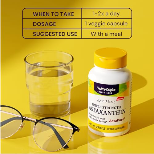 Astaxanthin 12 mg (Natural, Astapure, Triple Strength, Non-GMO, Gluten Free, Eye Support, Joint Support, Immune Support), 60 Softgels