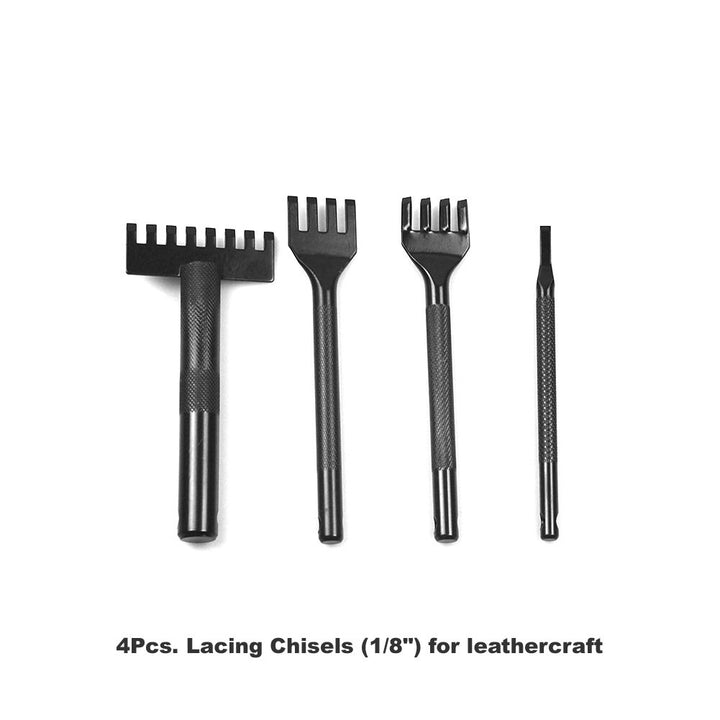 4Pcs 3mm leather lacing stitching chisels kit (1/8) for leathercraft,1Prong,4Porng,4Prong(Angled),8Prong set