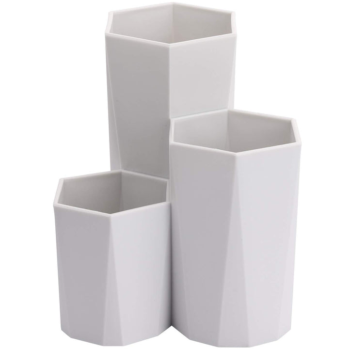 Plastic Makeup Brush Organizer Holder 3 Slot Cosmetic Storage Brushes Cup for Vanity, Desk, Bathroom Countertops (Gray)