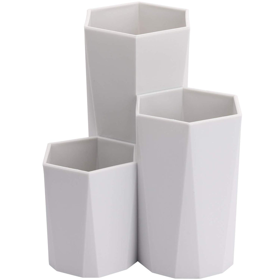 Plastic Makeup Brush Organizer Holder 3 Slot Cosmetic Storage Brushes Cup for Vanity, Desk, Bathroom Countertops (Gray)