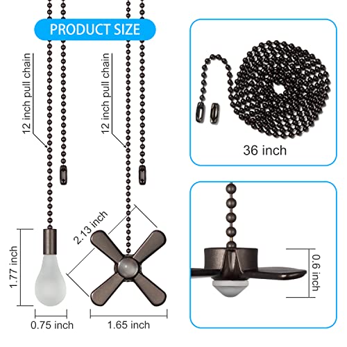 Ceiling Fan Pull Chain , Including 4Pcs Beaded Ball Fan Pull Chain Pendant, Extra 8Pcs Pull Loop Connectors, 2Pcs 36 inches Fan Pull Chain Extension. (Oil Rubbed Bronze)