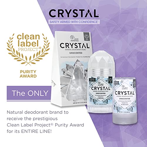 CRYSTAL™ Travel Stick Mineral Deodorant - Unscented Body Deodorant With 24-Hour Odor Protection, Non-Staining & Non-Sticky, Aluminum Chloride & Paraben Free, 1.5 FL OZ – (Pack of 2)