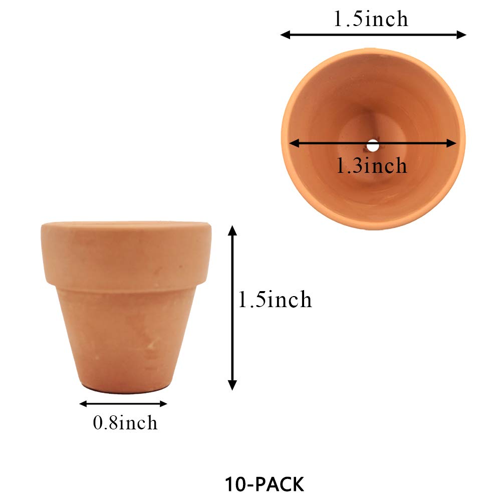 Mini Terracotta Pots with Drainage Holes - 1.5 inches Tiny Clay Nursery Pots for Indoor/Outdoor Mini Plant, DIY Crafts, Wedding Favors(10 Pack)