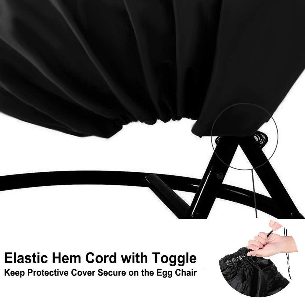 UpgradedPatio Egg Chair Covers with Zipper, Wicker Egg Swing Chair Covers, Waterproof Heavy Duty Weather Resisatnt Outdoor Chair Cover, Windproof Hanging Chair Cover, 75 x 45, Black, 1 Pack