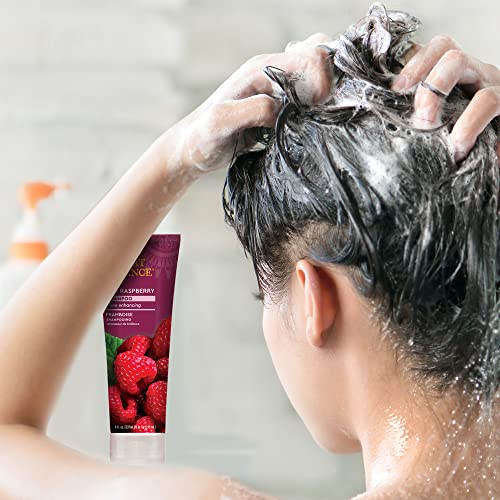 Red Raspberry Shampoo - 8 Fl Ounce - Gloss & Shine Enhancing - Strengthens Hair - Removes Everyday Pollutants - Vitamin A & C - Calcium - Magnesium