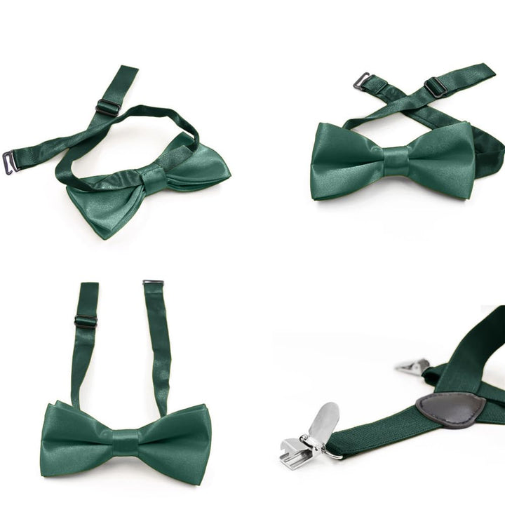 Hanerdun Kids Suspender Bowtie Sets Adjustable Suspender With Bow Ties Gift Idea For Boys And Girls, Dark Green, One Size