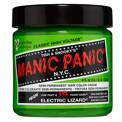Electric Lizard Green Hair Dye – Classic High Voltage - Semi Permanent Bright Neon Green Hair Dye With Lime Green Hues – Glows in Blacklight - Vegan, PPD And Ammonia Free (4oz)