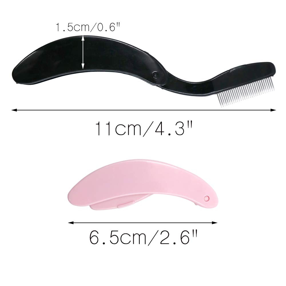 Folding Eyelash Comb, 3 PCS Eyebrow Comb Metal Teeth, Professional Tool for Define Lash & Brow