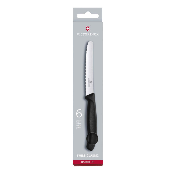 6.7833.6 Swiss Classic Tomato and Table Knife Set for Everyday Family Dining Serrated Blade in Black, Set of 6