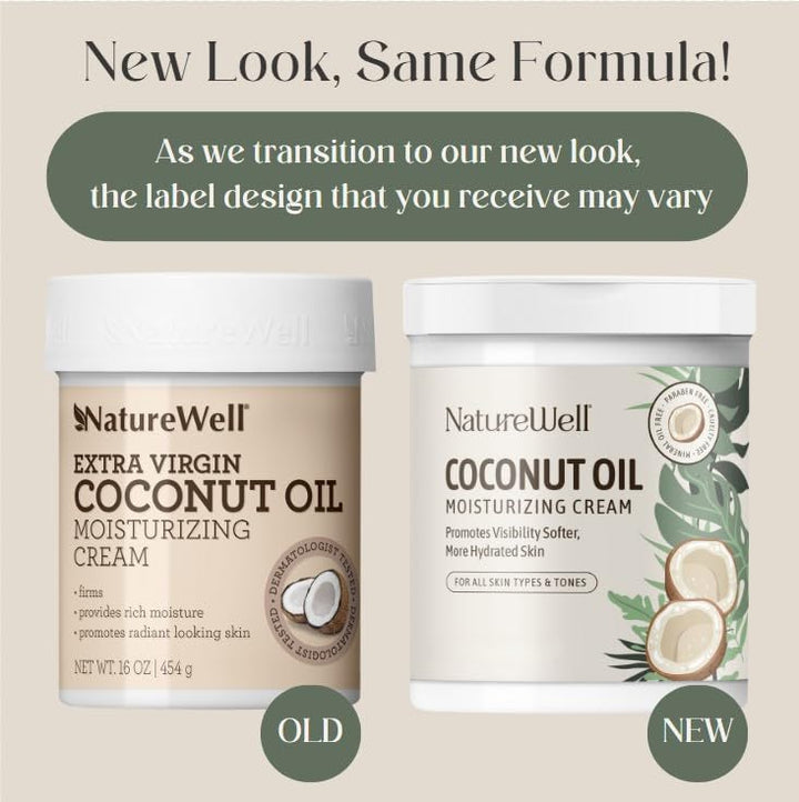 Extra Virgin Coconut Oil Moisturizing Cream for Face, Body, & Hands, Anti Aging, Firming, Restores Skin's Moisture Barrier, Provides Intense Hydration For Dry & Dull Skin (16 Oz)
