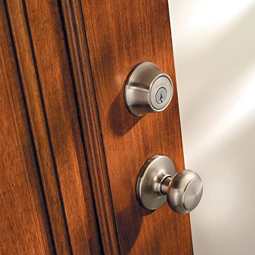 660 Deadbolt Deadbolt Lock, Satin Nickel Round Exterior Keyed Front Entry Door, Pick Resistant SmartKey Rekey Security, Single Cylinder Dead Bolt, with Microban Protection