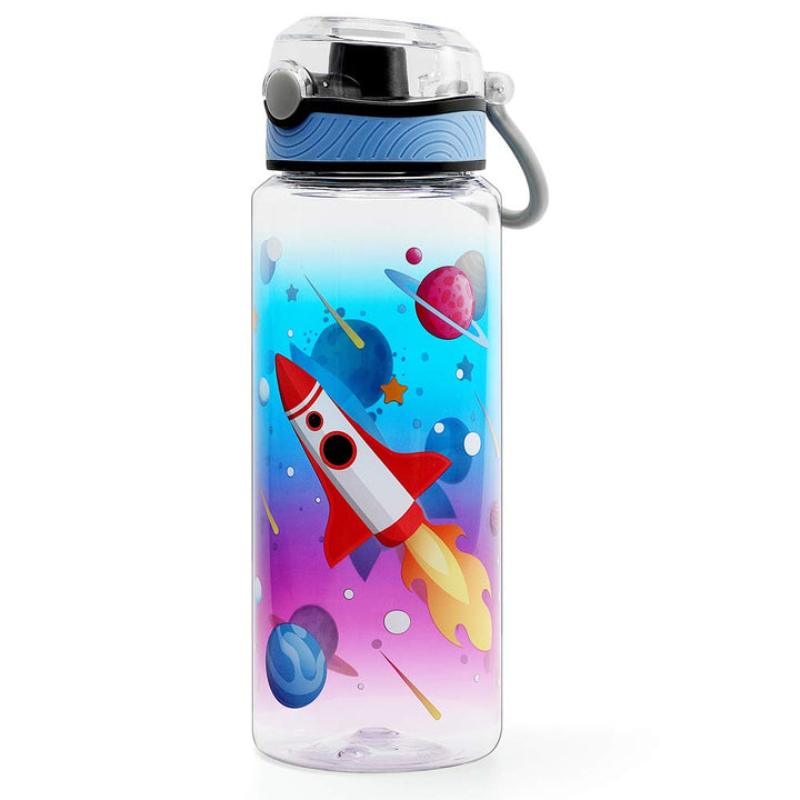 Cute Water Bottle for School Kids Boys, BPA FREE Tritan & Leak Proof Flip Top Lid & Easy Clean & Carry Handle, 23oz/ 680ml - Rocket