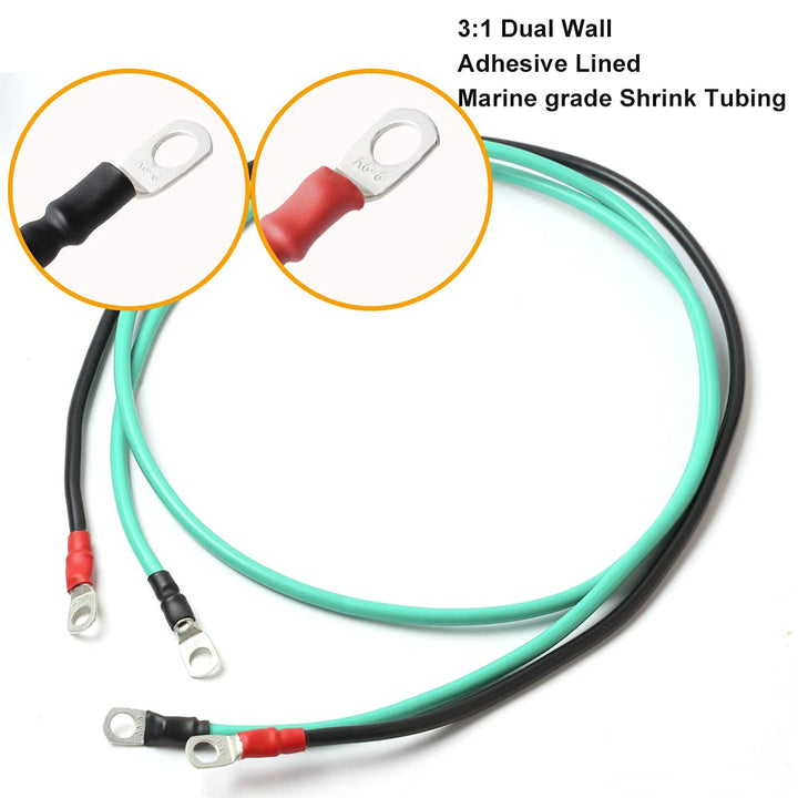 Battery Wire Lugs 12-10AWG 1/4 Stud(M6), 20pcs Heavy Duty Battery Cable Ends, Copper Eyelets Terminal Connectors,Tubular Ring Terminals with 3:1 Dual Wall Heat Shrink Tubing, TKL6-6