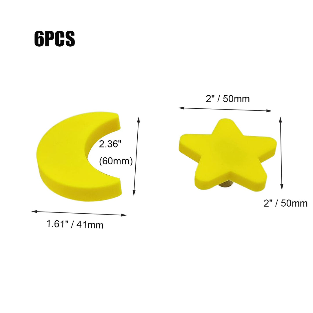 6Pcs Soft Rubber Knobs Cartoon Moon / Star Shape Cabinet Knobs Room Decoration Yellow Cabinet Finger Edge Pulls Cute Knobs for Cabinets, Doors, Dresser, Cupboards (Yellow)