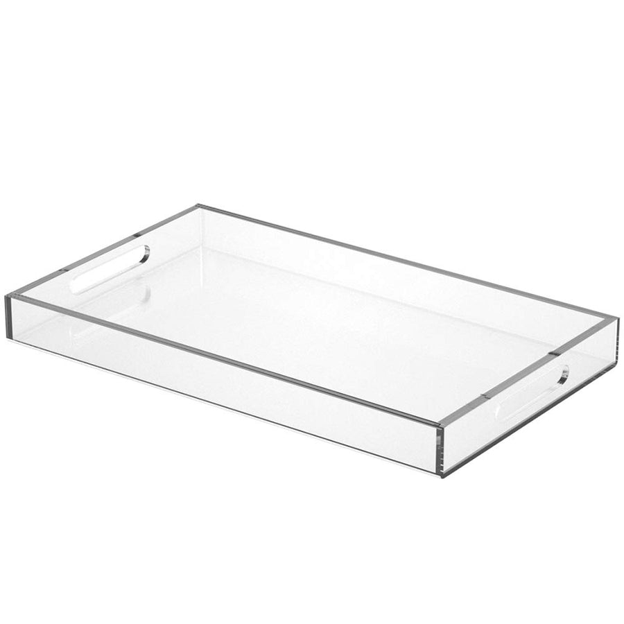 Acrylic Serving Tray 12x20 Inches -Spill Proof- Clear Decorative Tray Organiser for Ottoman Coffee Table Countertop with Handles