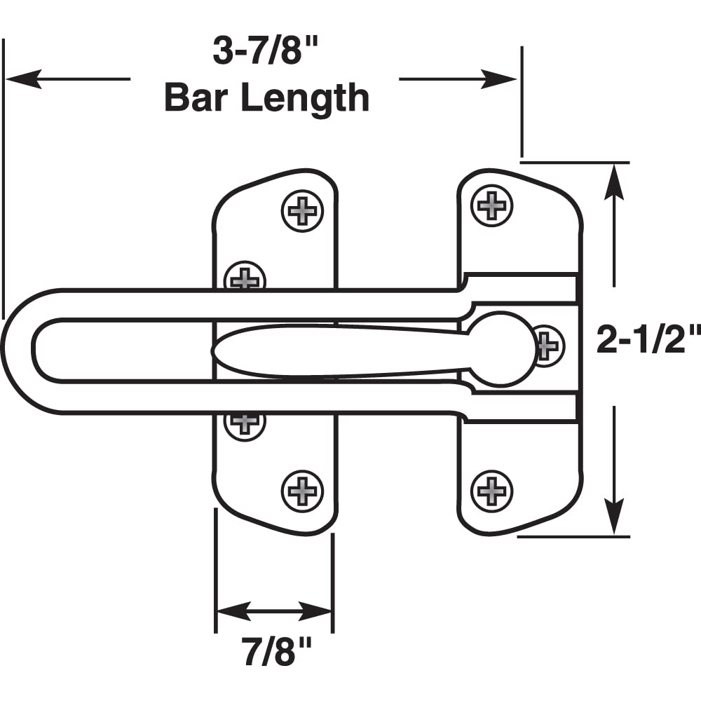 Prime-Line U 9901 Swing Bar Lock for Hinged Swing-In Doors – Secondary Security Lock for Door & Security, 3-7/8 in. Bar Length, Diecast Zinc Construction, Brushed Chrome Finish (Single Pack)