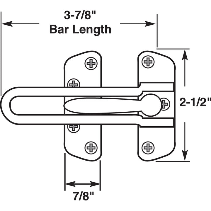 Prime-Line U 9901 Swing Bar Lock for Hinged Swing-In Doors – Secondary Security Lock for Door & Security, 3-7/8 in. Bar Length, Diecast Zinc Construction, Brushed Chrome Finish (Single Pack)