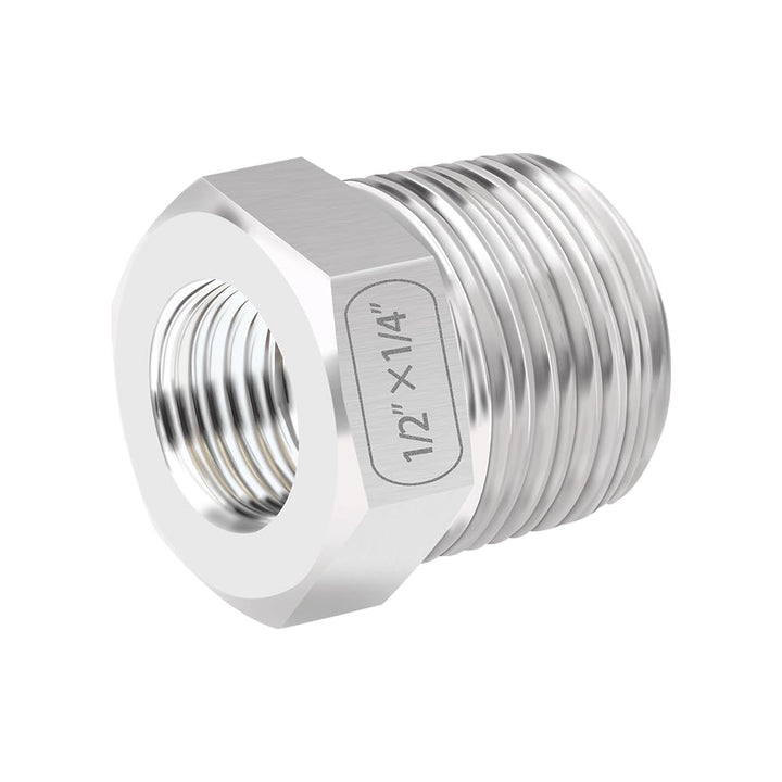 Stainless Steel Reducing Hex Bushing, 1/2 Male NPT to 1/4 Female NPT, Reducer Bushing Pipe Hose Fitting (Pack of 2)