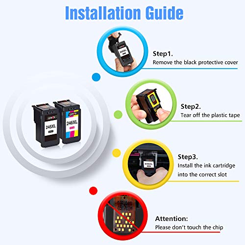 Compatible Ink Cartridge Replacement for Canon Ink Cartridges 245 and 246, for Canon PIXMA MG2522 MG2520 MX490 MX492 MG2920 MG2922 IP2820 TS3122 MG2420 MG2922 Printer, 1 Black+1 Tri-Color