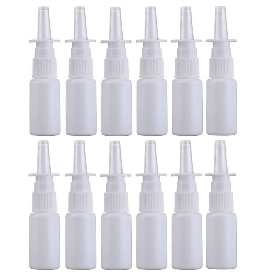 10Ml: 12Pcs Empty Refillable Portable Plastic Nasal Pump Sprayers Spray Bottle Makeup Water Container Jar Pot For Colloidal Silver And Saline Applica