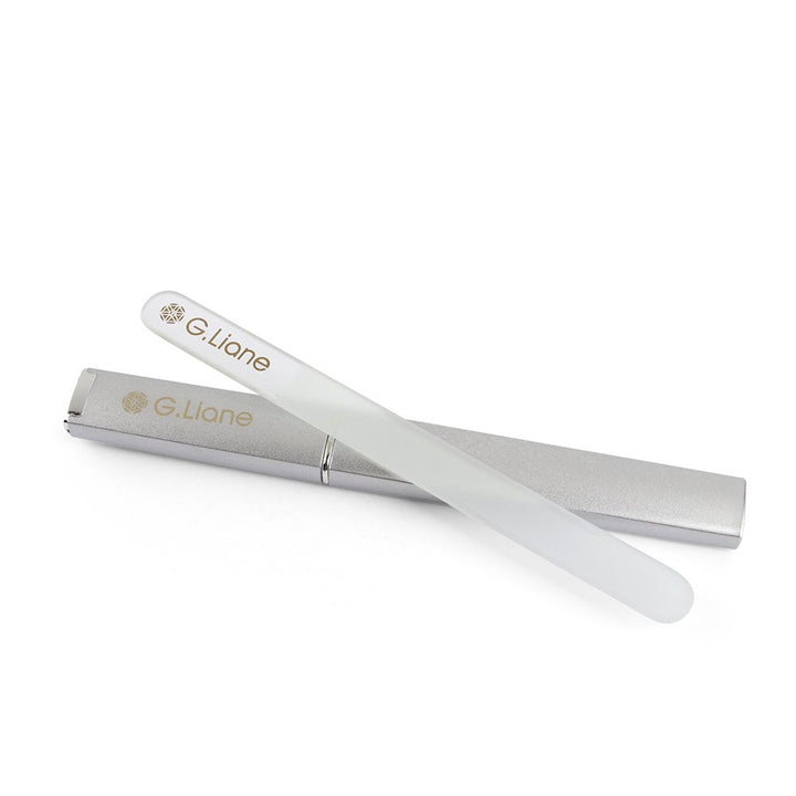 Crystal Glass Nail File - Professional Double Sided Etched Glass Nail Files With Case For Shaping The Natural Nails And Artificial Nails Manicure Pedicure Nail Care Gift Set (Clear Round)