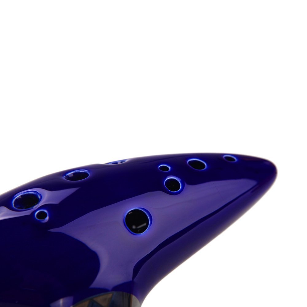 12 Hole Ocarina Alto C Ceramic Ocarina Flute Musical Instrument with Song Book (Neck Strap Cord with Random Color)- Blue
