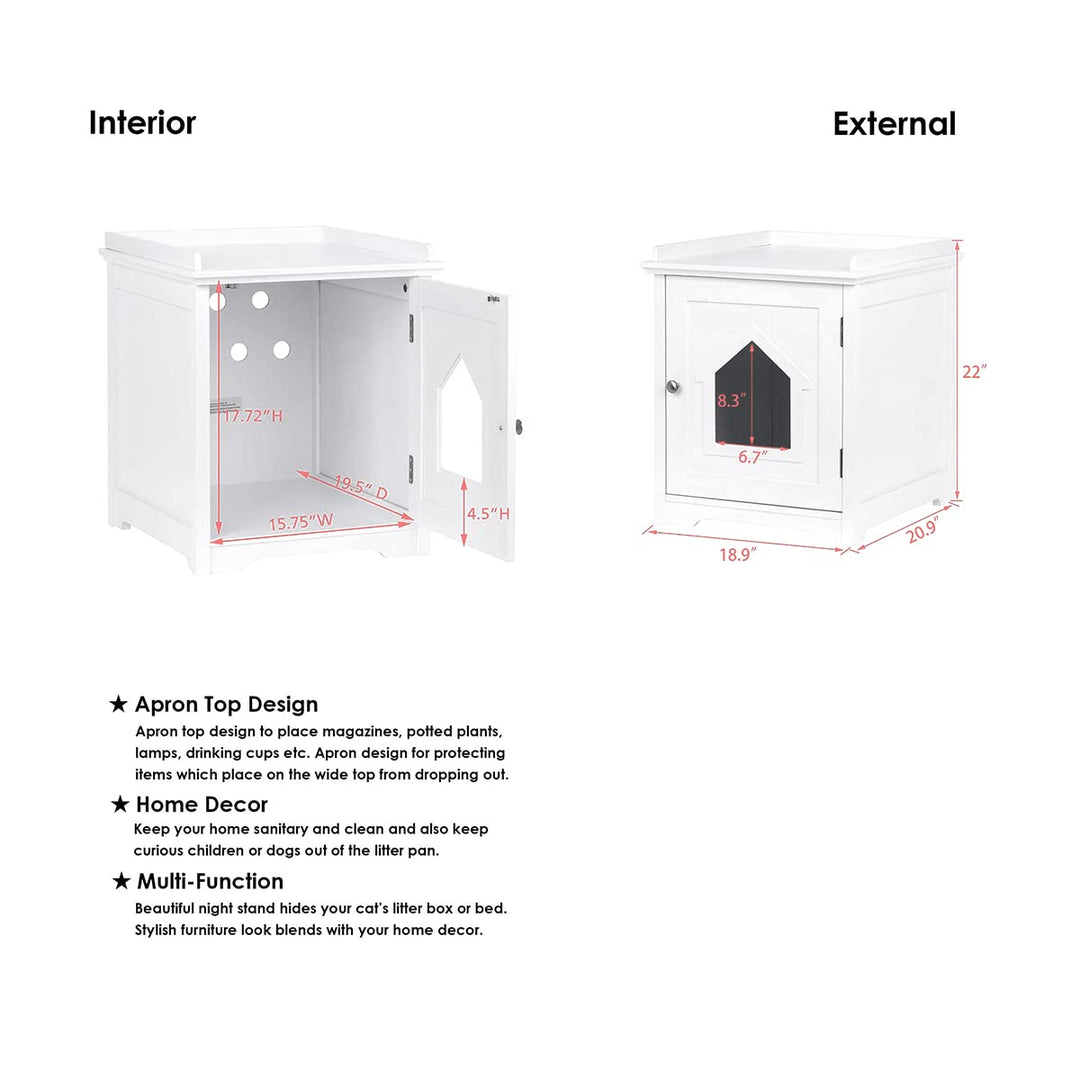 Cat Litter Box Enclosure, Side Table,Night Stand Pet House, Indoor , White