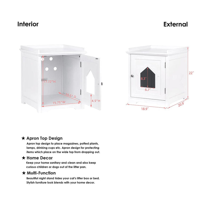 Cat Litter Box Enclosure, Side Table,Night Stand Pet House, Indoor , White