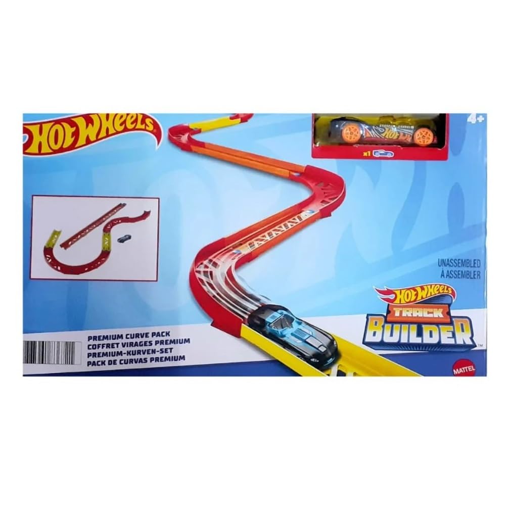 Toy Car Track Set, Track Builder Unlimited Playset Premium Curve Pack, 16 Component Parts & 1:64 Scale Vehicle