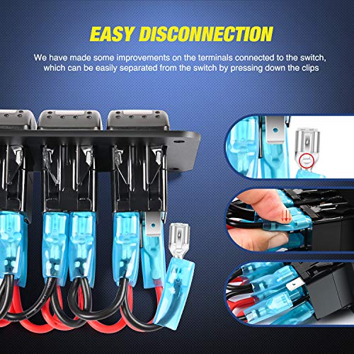 4 Gang Rocker Switch Panel with 4.8 Amp Dual USB Charger Voltmeter Waterproof 12V 24V DC Rocker Switch with Night Glow Stickers for Car Trucks Boats RVs