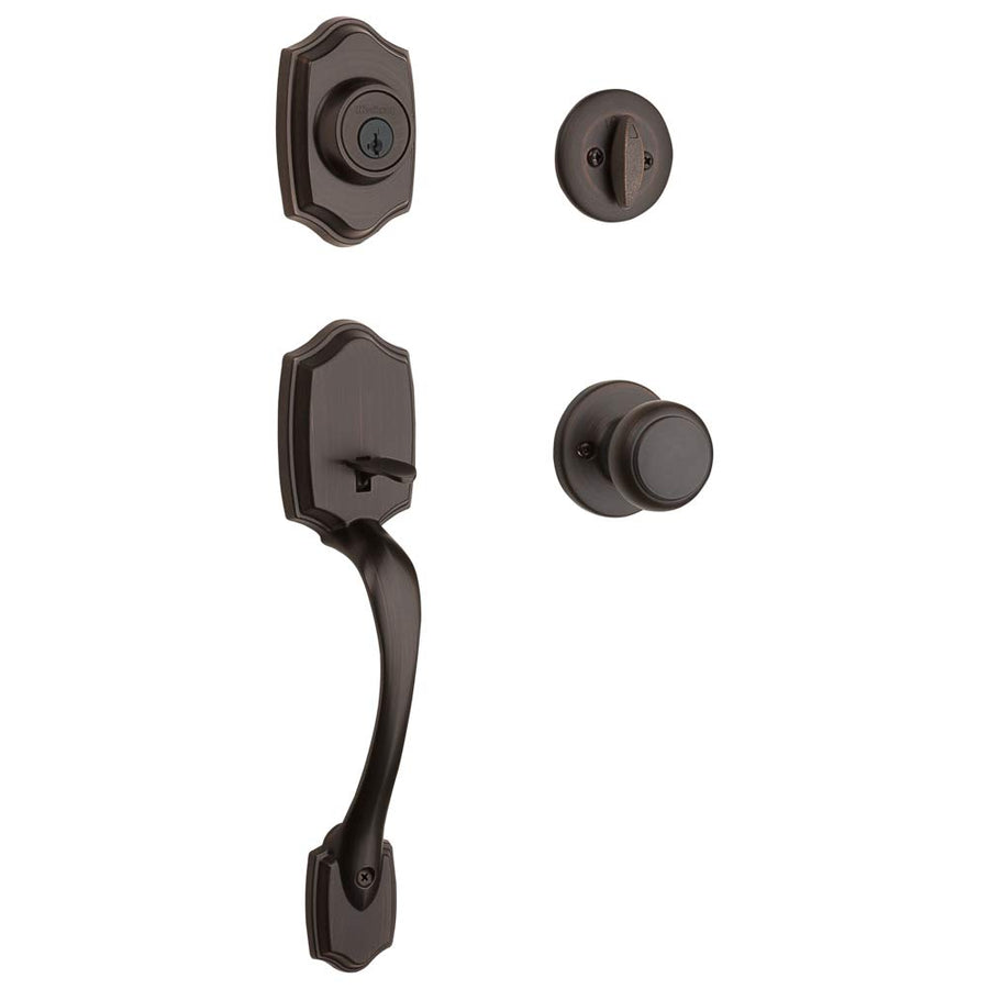Belleview Front Door Lock Handle and Deadbolt Set, Entry Handleset Exterior with Interior Door Knob, Venetian Bronze, Pick Resistant SmartKey Rekey Deadbolt Security, Brown