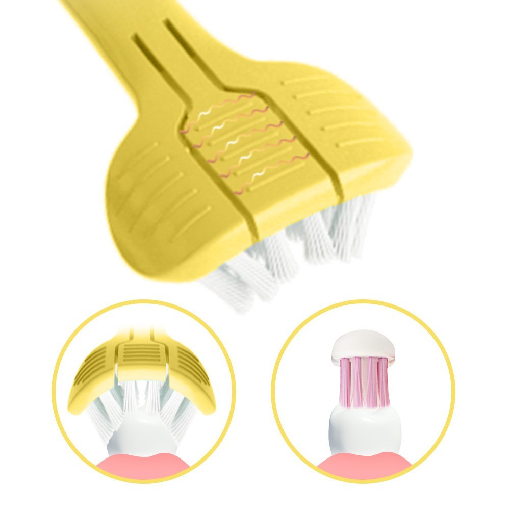 Children 3 Sided Toddler Toothbrush Kids Toothbrush Soft Wrap-Around Baby Toothbrush 12 Months and Up Training Toothbrush Saving Time for Baby Tooth Brush - Yellow