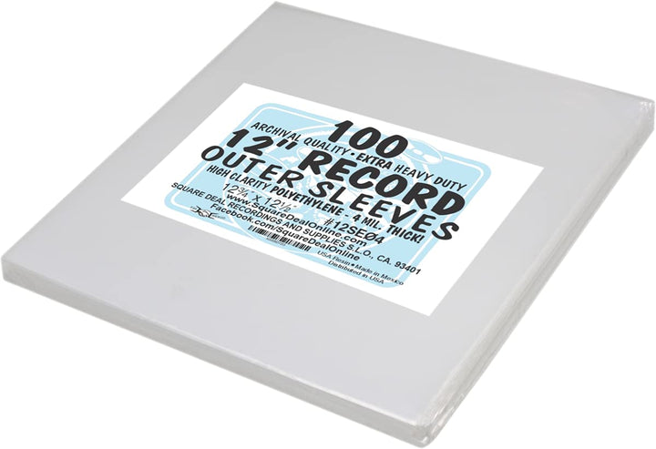 (100) 12 Record Outer Sleeves - EXTRA HEAVY DUTY 4 Mil Thick - Soft Polyethylene - 12-3/4 x 12-1/2 - Archival Quality